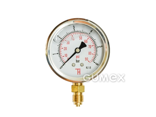 Glyzerin-Manometer mit Bodenauslass, 63mm, Außengewinde G 1/4", 0-6bar, -40°C/+60°C, 